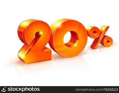 Vector shiny Orange Red 3d sign 20% twenty percent. suitable for use on advertising banners, flyers any promotional items. Seasonal discounts, Black Friday, the interest rate, etc. Discount twenty percent. Isometric style