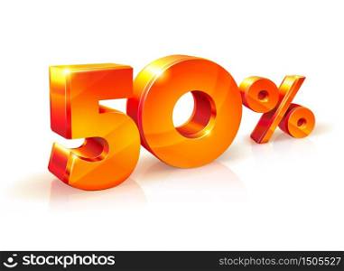 Vector shiny Orange Red 3d sign 50% fifty percent. suitable for use on advertising banners, flyers any promotional items. Seasonal discounts, Black Friday, the interest rate, etc. Discount fifty percent. Isometric style