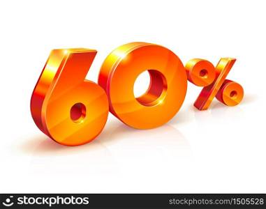 Vector shiny Orange Red 3d sign 60% sixty percent. suitable for use on advertising banners, flyers any promotional items. Seasonal discounts, Black Friday, the interest rate, etc. Discount Sixty percent. Isometric style