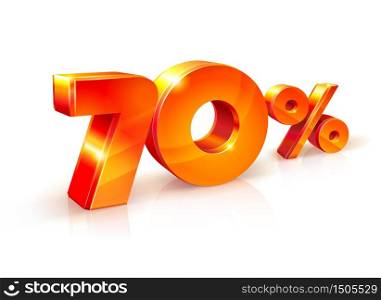 Vector shiny Orange Red 3d sign 70% seventy percent. suitable for use on advertising banners, flyers any promotional items. Seasonal discounts, Black Friday, the interest rate, etc. Discount seventy percent. Isometric style
