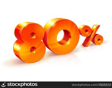 Vector shiny Orange Red 3d sign 80% eighty percent. suitable for use on advertising banners, flyers any promotional items. Seasonal discounts, Black Friday, the interest rate, etc.. Discount eighty percent. Isometric style