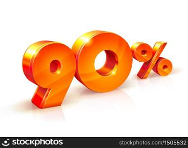 Vector shiny Orange Red 3d sign 90% ninety percent. suitable for use on advertising banners, flyers any promotional items. Seasonal discounts, Black Friday, the interest rate, etc. Discount ninety percent. Isometric style