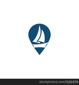 Vector ship and map pointer logo combination. Boat and gps locator symbol or icon.