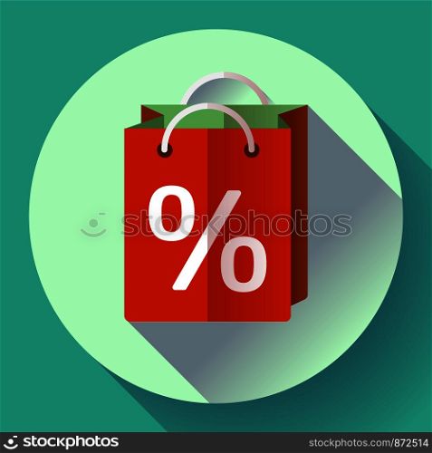 Vector shopping bag with percentage symbol Icon. Flat design style. Vector shopping bag Icon. Flat design style.