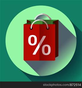 Vector shopping bag with percentage symbol Icon. Flat design style. Vector shopping bag Icon. Flat design style.