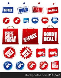 vector shopping bags, stickers and tags set