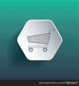Vector shopping cart icon on hexagon. Dropped shadow is a gradient mesh.
