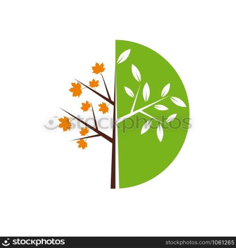 Vector sign cycle of the seasons, tree in spring and autumn