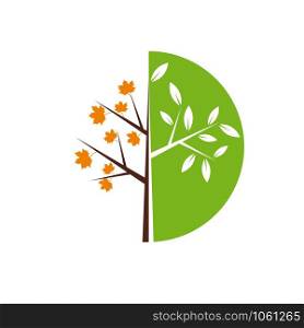 Vector sign cycle of the seasons, tree in spring and autumn