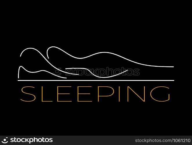 Vector sign ergonomic mattress, woman sleeping on the bed, black background