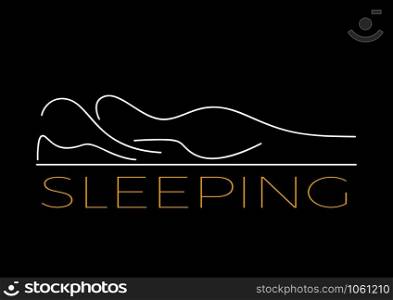 Vector sign ergonomic mattress, woman sleeping on the bed, black background