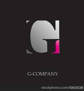 Vector sign initial letter G on black background
