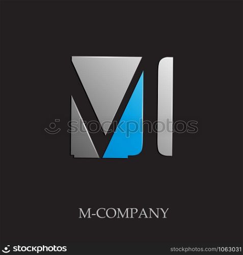 Vector sign initial letter M on black background