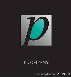 Vector sign initial letter P on black background