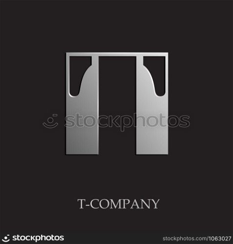 Vector sign initial letter T on black background