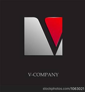 Vector sign initial letter V on black background
