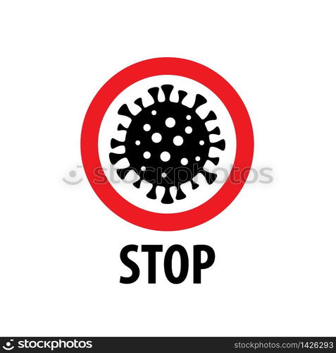 Vector sign of coronavirus and Stop text.. Vector sign of coronavirus and Stop text