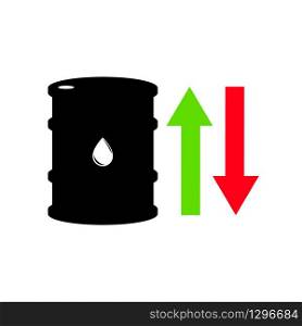 Vector sign of oil. Statistics up and down, global financial crisis. Black symbol petroleum isolated on white background. Barrel silhouette and spot liguid. Industry of exploration.. Vector sign of oil. Statistics up and down, global financial crisis. Black symbol petroleum isolated on white background. Barrel silhouette and spot liguid. Industry of exploration