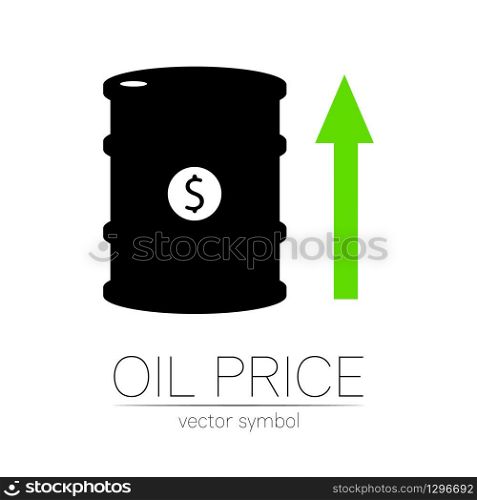Vector sign of oil. Statistics UP. Black symbol petroleum isolated on white background. Barrel silhouette and spot liguid. Industry of exploration, illustration. Vector sign of oil. Statistics UP. Black symbol petroleum isolated on white background. Barrel silhouette and spot liguid. Industry of exploration, illustration.