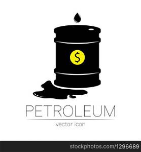 Vector sign of oil with dollar money. Black symbol petroleum isolated on white background. Barrel silhouette and spot liguid. Industry of exploration, illustration. Petrochemical and market. Vector sign of oil with dollar money. Black symbol petroleum isolated on white background. Barrel silhouette and spot liguid. Industry of exploration, illustration. Petrochemical and market.