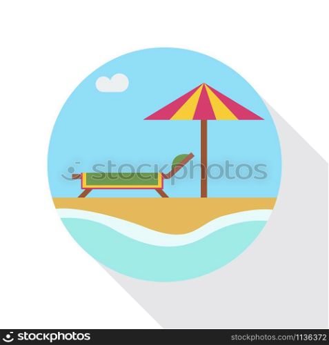 Vector sign parasol and deckchairs on the beach, flat design