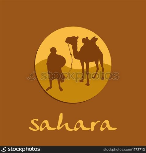 Vector sign sahara, caravan in the desert