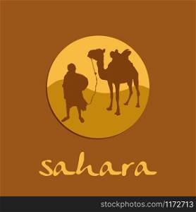 Vector sign sahara, caravan in the desert