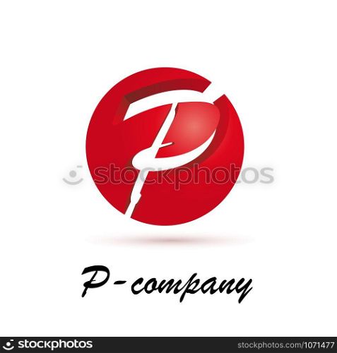 Vector sign spherical initial letter P 3d