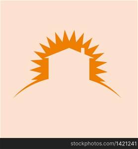 Vector sign sun and house on orange background