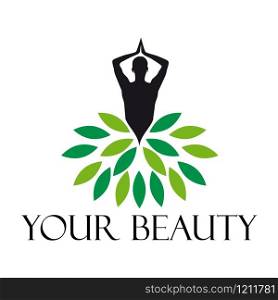 Vector sign woman and leaves. Beauty and health concept