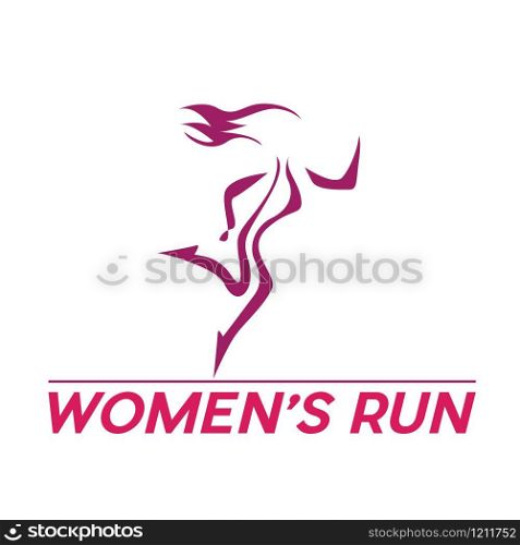 Vector sign woman runs fast, runner in linear and simple style