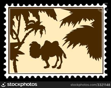 vector silhouette camel on postage stamps