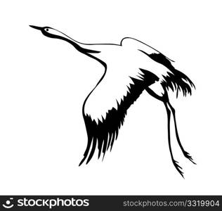 vector silhouette flying crane on white background