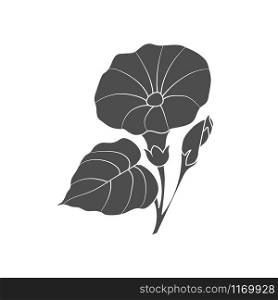 Vector silhouette of a flower with leaves on a white background for a nature themed design.