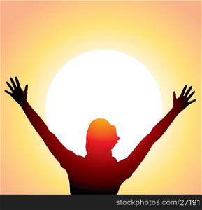 vector silhouette of a girl with raised hands