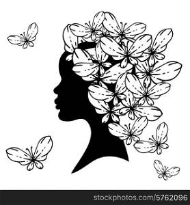 Vector silhouette of beautiful woman with Hairstyles.