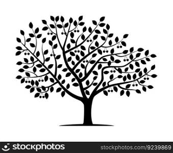 Vector silhouette of cherry tree. Nature and ecology. Isolated vector silhouette of cherry tree on a white background for social networks, posters, cards.