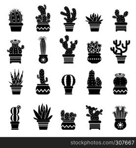 Vector silhouette of desert plants. Monochrome illustrations of decorative cactus in pots. Western icons. Black cactus natural, tropical cacti in pot. Vector silhouette of desert plants. Monochrome illustrations of decorative cactus in pots. Western icons