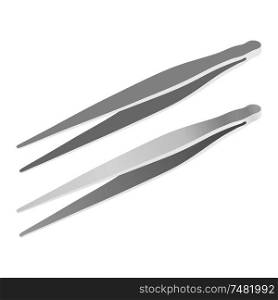 Vector silhouette of metal tweezers on a white background. Stock vector illustration