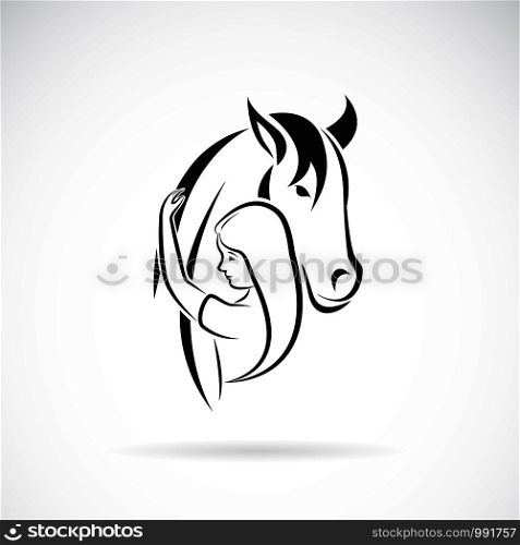 Vector silhouette of the horse and girl on white background. Expression of love and relationship., Easy editable layered vector illustration.