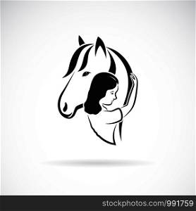 Vector silhouette of the horse and girl on white background. Expression of love and relationship., Easy editable layered vector illustration.