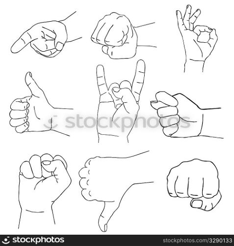 vector silhouette of the human hand on white background