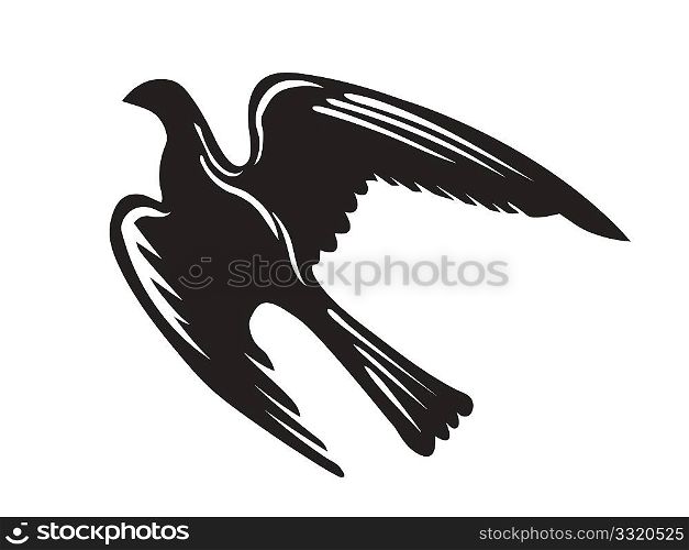 vector silhouette of the ravenous bird on white background