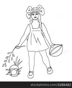 vector silhouette of the small girl with basket
