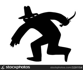 vector silhouette of the thief in mask on white background