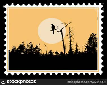 vector silhouette swallow on postage stamps