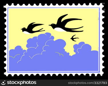 vector silhouette swallow on postage stamps