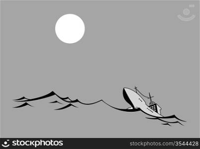 vector silhouette tanker on gray background, vector illustration