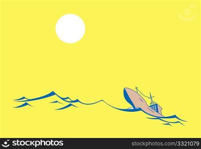 vector silhouette tanker on yellow background