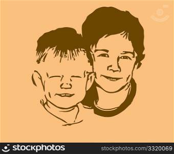 vector silhouette two boys